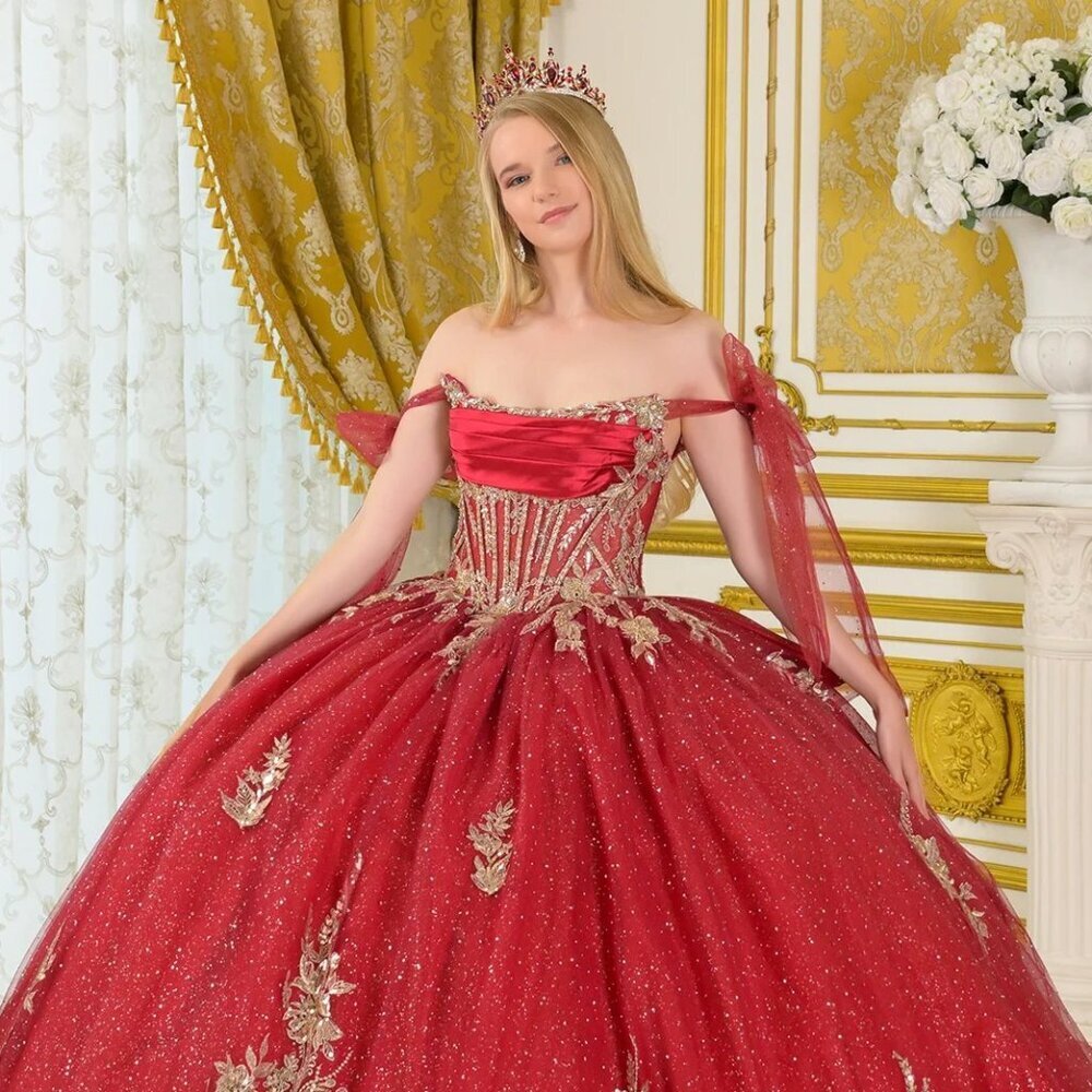 New Burgundy Off Shoulder Quinceanera Gown w/ Structural Corset Bodice GL3710